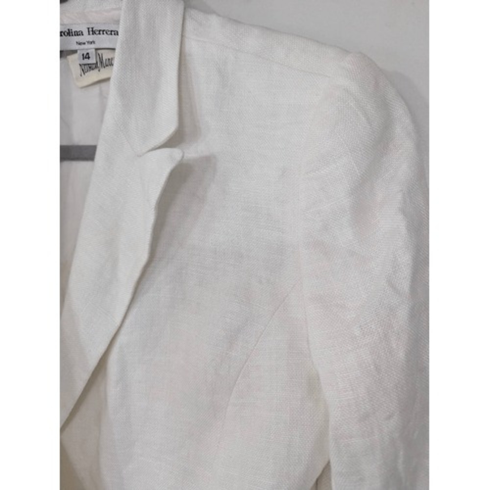 Carolina Herrera Linen Blazer women's 14 white Neiman Marcus Vintage luxury - Picture 2 of 8